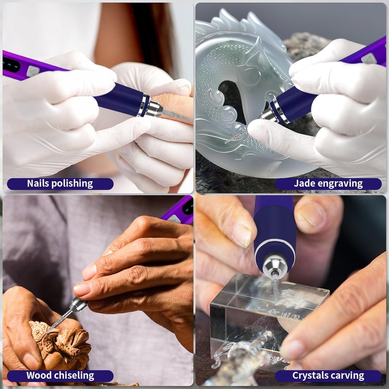 Kaibced [Dual-Directional Rotation] Electric Engraving Pen, Ultimate Cordless Engraving Pen for Artists & DIYers - Engrave 60+ Surfaces - Beginner Friendly- 30 Bits & Mastery Guide - Image 5